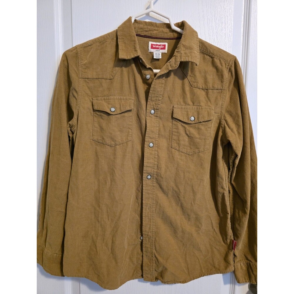 Mustard yellow Wrangler corduroy long-sleeve western shirt Youth sz 14/16 (270)
